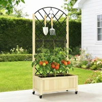 Outsunny Raised Garden Bed with Metal Trellis, Wooden Elevated Planter Box with Lockable Wheels, Outdoor Raised Planter, Natural(m-9)