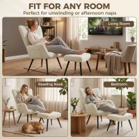 HOMCOM Fauteuil de Salon avec Repose-Pied, Fauteuil d'Appoint Capitonné en Peluche Teddy, Dossier Haut, Poches Latérales, Beige(m-9)