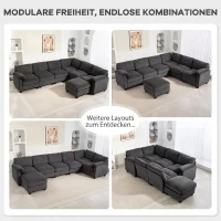HOMCOM Ecksofa U-Form Sofa Couch mit Federpolsterung gepolsterte Armlehnen beweglicher Ottomane Cord 292x224x85 cm Dunkelgrau(m-4)