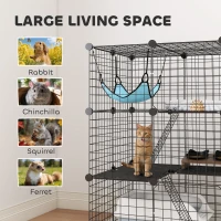 PawHut Indoor Cat Cage DIY Customizable 3-Tier Indoor Cat Enclosure with 3 Doors and Hammock 105 cm Black(m-7)