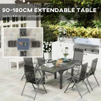 Outsunny 7 Piece Outdoor Dining Set with Extendable Table and 6 Folding Chairs for Patio, Balcony, Deck, Grey(m-4)