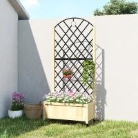 Outsunny Raised Garden Bed with Metal Trellis, Wooden Elevated Planter Box with Lockable Wheels, Outdoor Raised Planter, Natural(m-7)