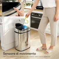HOMCOM Pattumiera con Sensore a Infrarossi da 50L in Acciaio Inox con 2 Modalità di Apertura, Argento(m-4)
