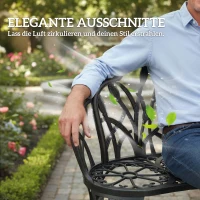 Outsunny Gartenbank 2-Sitzer Gussaluminium wetterfest Outdoor Sitzbank mit Tulpen-Rückenlehne Blumenmotiv 99 x 57 x 78 cm(m-8)