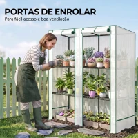 Outsunny Estufa de Exterior Pequena com 3 Prateleiras 2 Portas de Enrolar Capa de PE e Estrutura de Aço 144x48x152 cm Branco(m-6)