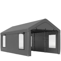 Outsunny Carport tente de garage 3 x 6 m avec parois latérales amovibles, 2 portes enroulables et 4 fenêtres, gris foncé(m-1)