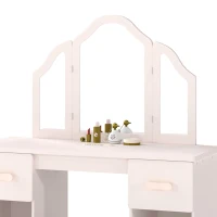 AIYAPLAY Coiffeuse pour Enfants avec Tabouret et Miroir à Trois Volets en Acrylique, 2 Tiroirs et 2 Placards, Rose(m-12)