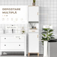 Kleankin Dulap Coloana pentru Baie, Îngust Space Saver, din Lemn/MDF, cu Rafturi si Usi, Organizator Ergonomic, Alb(m-5)