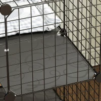 PawHut Indoor Cat Cage DIY Customizable 2-Tier Indoor Cat Enclosure with 2 Doors and Hammock 70 cm Black(m-8)