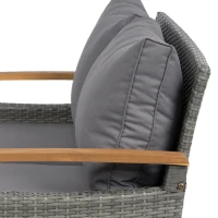 Outsunny 2 Seater Rattan Garden Sofa, Outdoor Sofa with Thickened Cushions and Acacia Wood Armrests, Dark Grey(m-12)