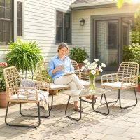 Outsunny 4 Piece Rattan Garden Furniture Set, Outdoor Patio Furniture with Loveseat, Armchairs and Coffee Table(m-2)