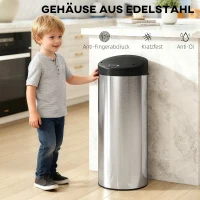 HOMCOM Sensor prullenbak 55 L contactloze afvalbak met soft-close deksel van RVS voor keuken en sportschool(m-6)