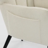 HOMCOM Fauteuil de Salon avec Repose-Pied, Fauteuil d'Appoint Capitonné en Peluche Teddy, Dossier Haut, Poches Latérales, Beige(m-14)