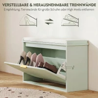 HOMCOM Banc à chaussures avec coussin d'assise rembourré et tiroir rabattable pour couloir, chambre, 80 x 26 x 47,5 cm, vert(m-6)