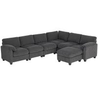 HOMCOM Ecksofa U-Form Sofa Couch mit Federpolsterung gepolsterte Armlehnen beweglicher Ottomane Cord 292x224x85 cm Dunkelgrau(m-1)