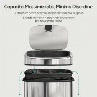 HOMCOM Pattumiera con Sensore a Infrarossi da 50L in Acciaio Inox con 2 Modalità di Apertura, Argento(m-7)