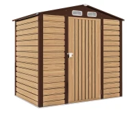 Outsunny Casetta da Giardino in Acciaio con Prese d'Aria e Catenaccio, 1.9x1.3m, Colore Quercia(m-1)