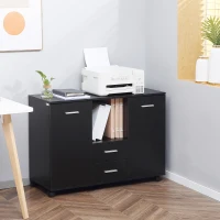 Vinsetto Armadietto Multifunzionale per l'Ufficio con Ruote a 360°, per Stampanti e Fascicoli, in Legno Nero 100x40x71cm(m-10)