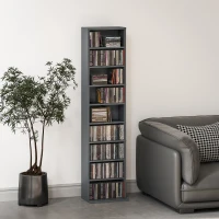 HOMCOM CD- und DVD-Aufbewahrung 9 Fächer und 6 verstellbare Einlegeböden max. Kapazität 260 CDs/120 DVDs 33 x 24 x 140 cm grau(m-6)