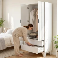 HOMCOM Armadio per camera con 2 ante soft-close, 2 cassetti e barra, 80x50x180 cm, Bianco(m-5)