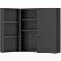 kleankin Medizinschrank, abschließbarer Medikamentenschrank mit 2 Türen und 6 Regalen, Schwarz(m-1)