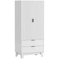 HOMCOM Armadio per camera con 2 ante soft-close, 2 cassetti e barra, 80x50x180 cm, Bianco(m-1)