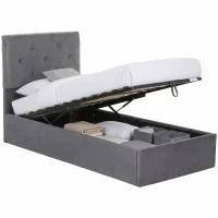 HOMCOM Single Bed Frame Gas End Lift Under Bed Storage Upholstered Platform Bed Tufted Headboard for 90 x 190 cm Mattress(m-11)