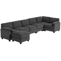 HOMCOM Ecksofa U-Form Sofa Couch mit Federpolsterung gepolsterte Armlehnen beweglicher Ottomane Cord 292x224x85 cm Dunkelgrau(m-12)