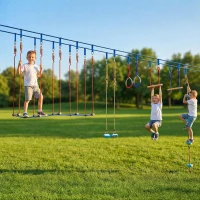 AIYAPLAY Ninja Line Kinder 24 m Slackline Set mit Turnringe 7 Hindernissen Kletterstange Balancierbrücke für 3-6 Jahre(m-10)