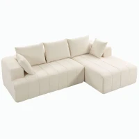 HOMCOM Ecksofa 256 cm mit Ottomane, 3‑Sitzer‑Schlafsofa aus Chenille in L‑Form, breite Sitz- und Armlehnen, beige(m-7)