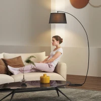 HOMCOM Candeeiro de Pé em Arco com Abajur em Tecido para Sala, Casquilho E27, Interruptor de Pedal, Preto(m-9)