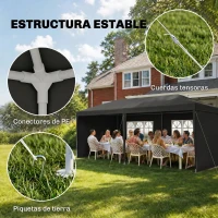 Outsunny Carpa de Jardín 6x3m con 4 Paredes Laterales 2 Ventanas Visibles Cenador Gazebo de Exterior para Fiestas Eventos Gris(m-7)