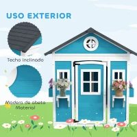 Outsunny Casita de Madera Infantil con Puerta Ventanas Jardineras y Repisas con Detalles de Color 114x126,4x135 cm Azul(m-5)