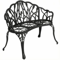 Outsunny Gartenbank 2-Sitzer Gussaluminium wetterfest Outdoor Sitzbank mit Tulpen-Rückenlehne Blumenmotiv 99 x 57 x 78 cm(m-12)