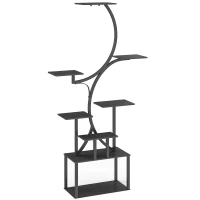 Outsunny Étagère à fleurs en métal à 8 niveaux, étagère à plantes en forme de S 158,5 cm, intérieur et extérieur, noir(m-1)
