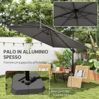Outsunny Ombrellone Decentrato e Inclinabile 3x3 m con Base a Croce Riempibile e Manovella, in Poliestere Grigio Scuro(m-4)