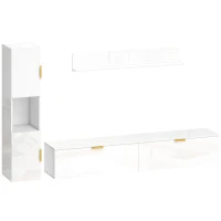 HOMCOM Schwebendes TV-Board mit Klapptüren Entertainment-Center Wandregal Schrank 180 cm Hochglanz Weiß(m-1)