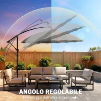 Outsunny Ombrellone Decentrato da Giardino 3x2.6 m a 18 Stecche con Base a Croce, Grigio(m-5)