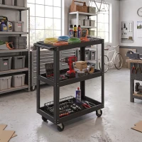 HOMCOM Carro de Taller de 3 Niveles con Asa Lateral y Ruedas Bloqueables 70,5x35x82,5 cm Negro(m-6)