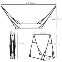 Outsunny Foldable Hammock Stand, Portable Hammock with Metal Frame, 2 in 1 Hammock Net Stand, Hammock Chair Stand with Carry Bag, Load Capacity 120kg, for Patio, Garden, Yard, Black(m-3)