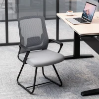 HOMCOM Chaise de Bureau en Tissu Maille Respirante Sans Roulettes pour Salle d'Attente et de Conférence, Noir(m-2)