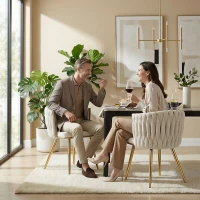 HOMCOM Lot de 2 chaises de salle à manger, chaises de cuisine rembourrées en velours avec dossier tressé et accoudoirs, crème(m-8)