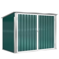 Outsunny Mülltonnenbox Müllbox abschließbar Gerätebox mit Doppeltür Deckel für 2 Mülltonnen Stahl 179,5 x 108 x 129,5/113 cm Grün