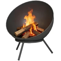 Outsunny Vuurkorf 60 x 53 x 66cm verstelbaar vuurplaats met vuurhaak koolstofrooster standaard zwart(m-10)