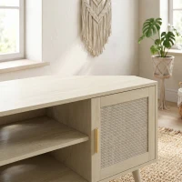 HOMCOM Mueble TV de Esquina 115 cm Mueble para Televisor de hasta 165,1 cm 2 Puertas de Ratán 2 Compartimentos Roble(m-9)