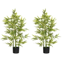 HOMCOM Juego de 2 Bambús Artificiales 90 cm con Maceta Plantas Sintéticas para Decoración Hogar Salón Oficina Verde(m-11)