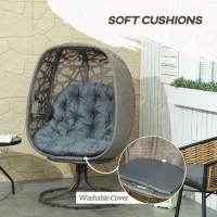 Outsunny Swivel Egg Chair with Cushions, Foldable Basket Seat and Metal Frame, Indoor Outdoor Lounge Chair for Balcony, Patio and Living Room, Grey(m-5)