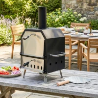 Outsunny Four à Pizza Extérieur à Bois et Charbon 2 Étages Combiné Barbecue Fumoir Pierre de 30 cm et Pelle Portable Noir(m-2)