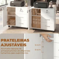 HOMCOM Móvel para Impressora com Rodas, Mesa com Porta e 3 Gavetas, Fechaduras, Prateleira Ajustável, Branco(m-6)