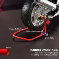 HOMCOM Set Motorfietsstandaards Voor/Achter Montagestandaard Motorheffer tot 544 kg Staal Rood(m-4)